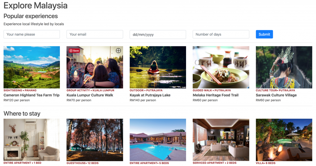 Final look of our booking site
